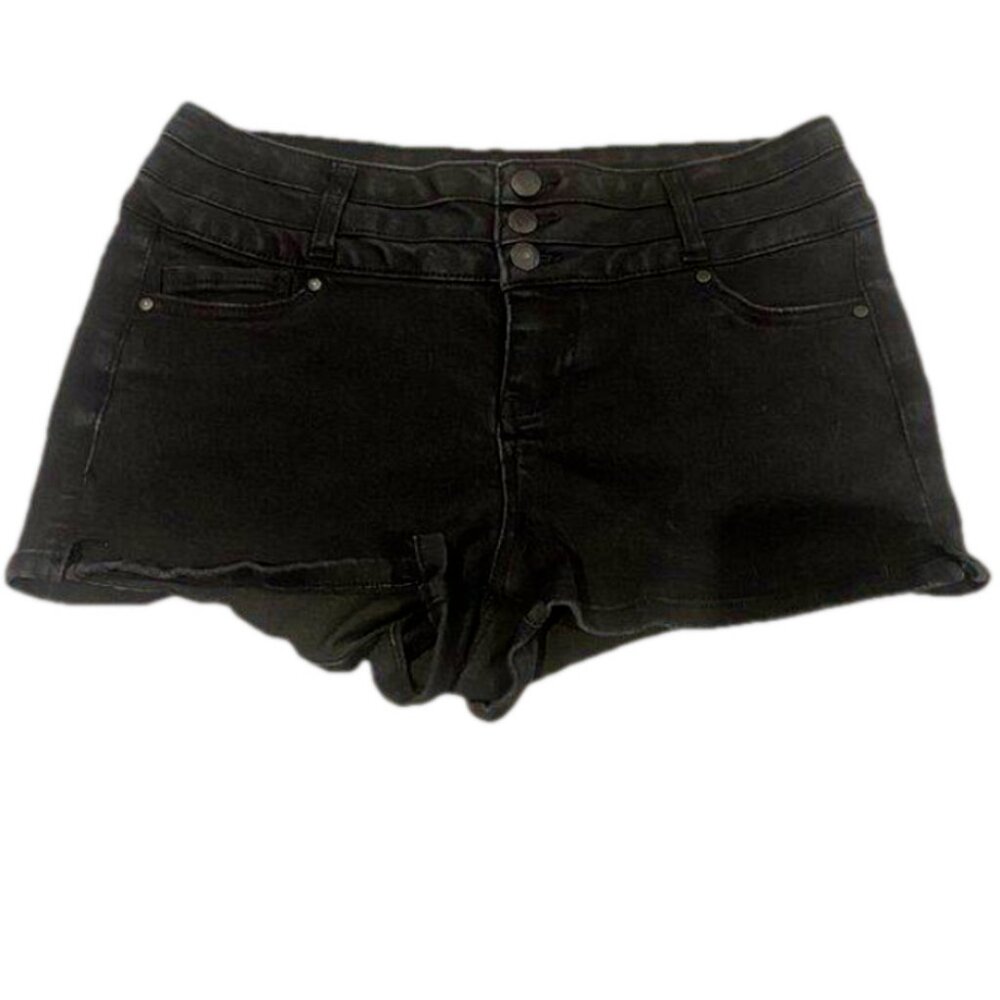 BlueSpice Black Denim Three Button Mid Rise Jean Shorts Size 9